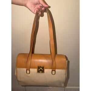 Authentic Vintage CELINE Paris Shoulder Bag Canvas Leather MC99/1 Italy